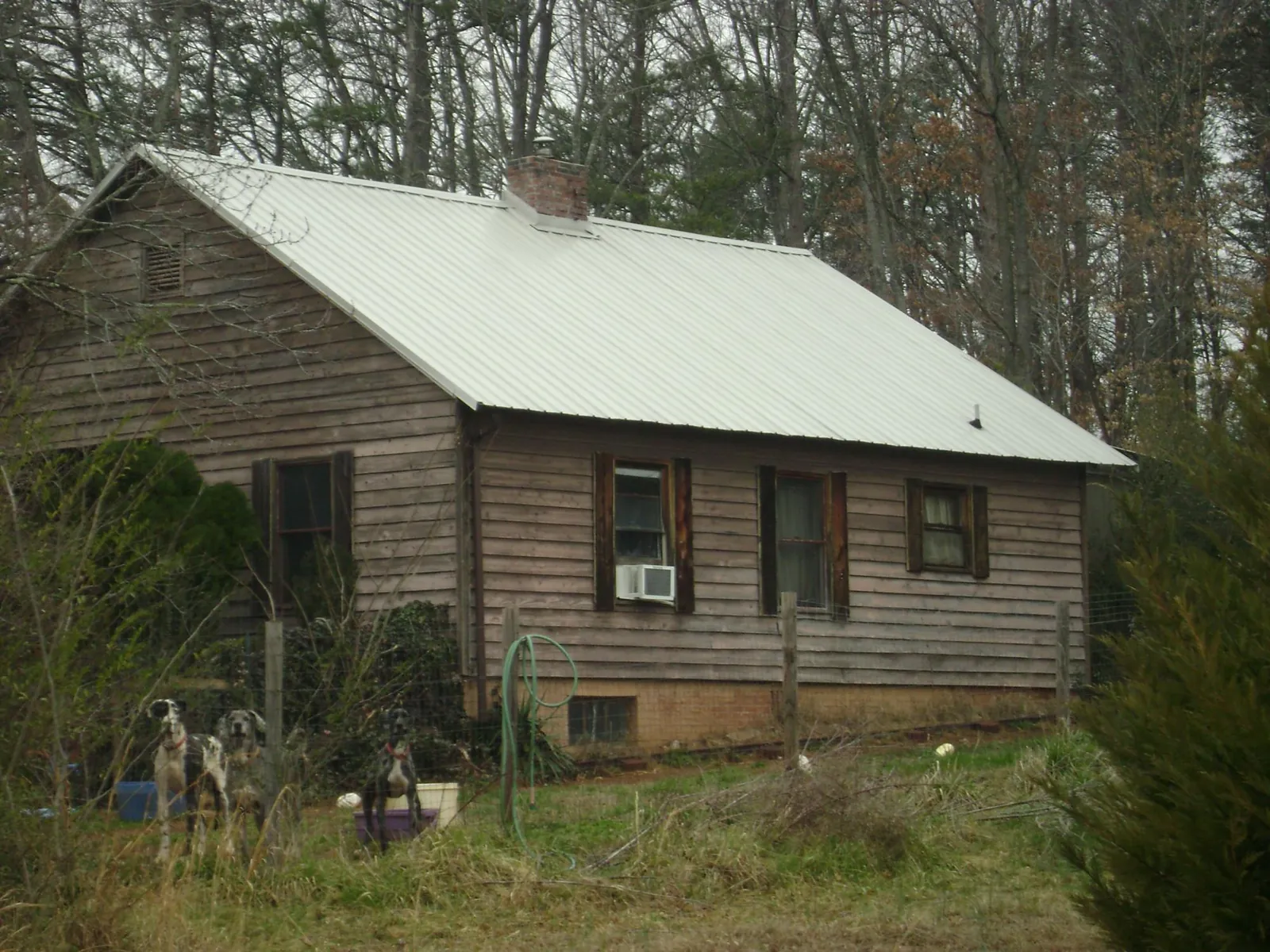 White metal roof on an old wood sided farmhouse, from a Asphalt Shingle Roof Repair job in Knightstown